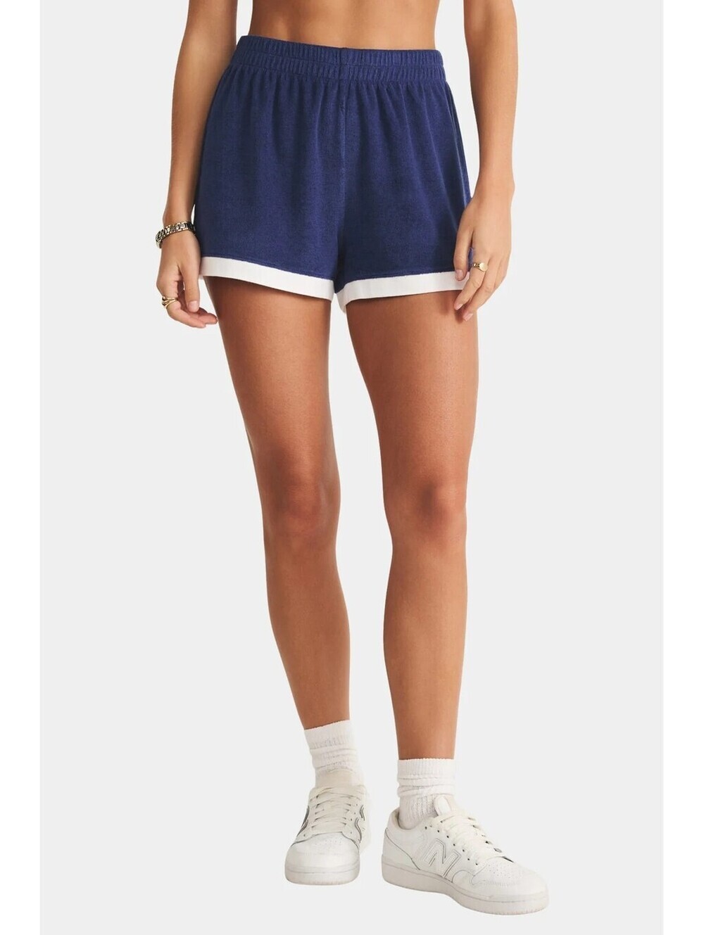 64$ Z Supply Soyer Terry Short High Rise Lounge Cotton Size L Yacht Blue